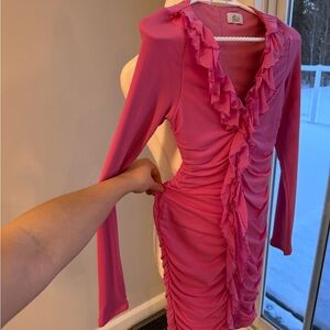 Oh Polly Vibrant Pink Long Sleeve Dress